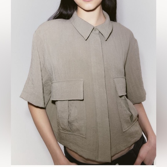 H&M Cargo Shirt | Size: MEDIUM | color: Taupe - Picture 3 of 8